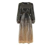 Yumi Black and Gold Sequin Ombre Midi Dress, Long Balloon Sleeves, 115cm Length (UK, Numeric, 10, Regular, Regular, Black)