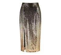 Yumi Black and Gold Sequin Split Fitted Midi Skirt 8 Black