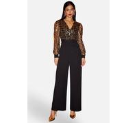 Yumi Black Sequin Jumpsuit, Women's Formal, Polyester, Long Sleeve, Wrap Over Design, Wide Leg, 148cm Length (Black, 14)