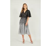 Black And Silver Ombre Sequin Midi Wrap Dress Yumi Black 8