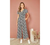 Yumi Black And White Wrap Over Stretch Jumpsuit Black 16