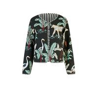 Yumi Black Animal Print Reversible Cotton Cropped Quilted Jacket 10 Black