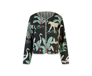 Yumi Black Animal Print Reversible Cotton Cropped Quilted Jacket 10 Black