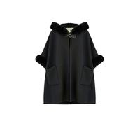 Yumi Black Cape With Luxe Fur Trim And Lining