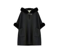 Yumi Black Cape With Luxe Fur Trim And Lining M/L Black