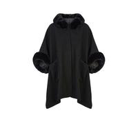 Yumi Black Cape With Luxe Fur Trim And Lining Black