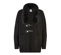 Yumi Black Cardigan with Detachable Fur Collar Trim (UK, Alpha, M, L, Regular, Regular, Black)
