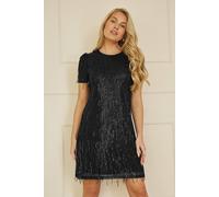 Yumi Black Dripping Sequin Tunic Dress Black 10