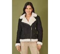 Black Faux Suede And Shearling Biker Jacket Yumi Black 16