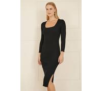 Yumi Black Fitted Knit Midi Dress With Side Split Black L