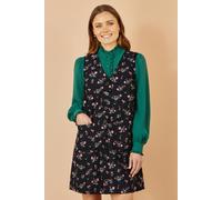 Yumi Black Floral Print Pinafore Dress With Button Up Black 10