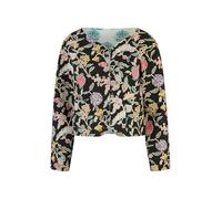 Black Floral Print Reversible Cotton Cropped Quilted Jacket Yumi Black 14