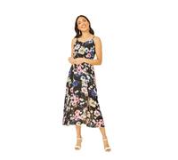 Yumi Black Floral Strappy Midi Dress with Split Hem 10 Black