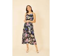 Yumi Black Floral Strappy Midi Dress With Split Hem Black 14