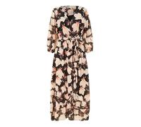 Yumi Black Floral Wrap Midi Dress, 3/4 Sleeves, V-Neck (UK, Numeric, 8, Regular, Regular, Black)