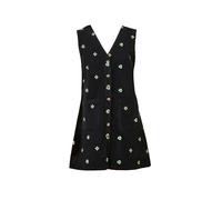 Yumi Black Flower Embroidered Button Up Pinafore Dress (UK, Numeric, 14, Regular, Regular, Black)