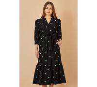 Yumi Black Flower Embroidery Midi Cord Dress Black 14