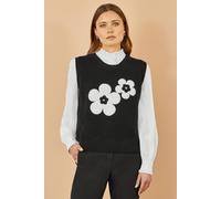 Yumi Women's Black Flower Knitted Sleeveless Jumper Vest | Size: Small Yumi Black S