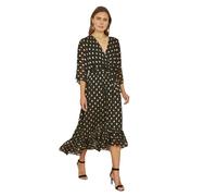 Yumi Black Foil Print Wrap Over Dip Hem Midi Dress 16 Black