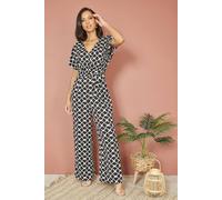 Yumi Women's Black Geometric Print Wrap Jumpsuit | Size: 10 Yumi Black 10