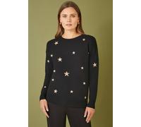Yumi Black Gold Foil Star Print Relaxed Fit Jumper Black S
