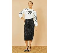 Yumi Women's Black Hanging Sequin Fitted Midi Skirt | Size: 16 Yumi Black 16