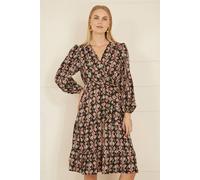 Yumi Black Ikat Long Sleeve Skater Dress Black 14