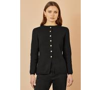 Yumi Black Knitted Fitted Button Down Peplum Cardigan Black