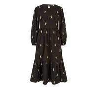 Black Long Sleeve Midi Dress With Floral Embroidery Yumi Black 10