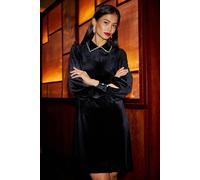 Yumi Women's Black Long Sleeve Velvet Tunic With Diamante Collar | Size: 12 Yumi Black 12