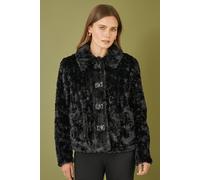 Yumi Black Luxe Textured Faux Fur Jacket With Pockets Black
