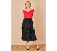 Yumi Women's Black Mesh Applique Sequin Midi Skirt | Size: 16 Yumi Black 16