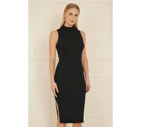 Yumi Black Metallic Fitted High Neck Midi Dress Black