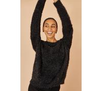 Yumi Black Metallic Fluffy Eyelash Relaxed Jumper Black L