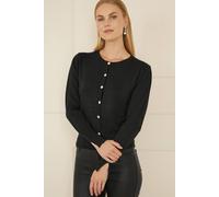 Yumi Black Metallic Knit Cardigan With Pearl Button Details Black