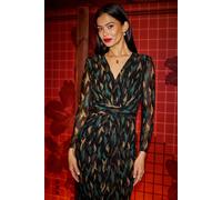 Yumi Black Metallic Sparkle Mesh Wrap Midi Dress Black 10