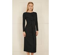 Yumi Women's Black Midi Fitted Stretch Dress With Knot Detail | Size: 10 Yumi Black 10