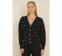 Yumi Black Pearl Cable Knit Cardigan M Black