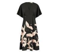 Yumi Black Recycled Fabric Crane Print Kimono Midi Dress