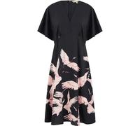 Yumi Black Recycled Fabric Crane Print Kimono Midi Dress (UK, Numeric, 10, Regular, Regular, Black)