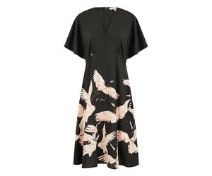 Yumi Black Recycled Fabric Crane Print Kimono Midi Dress (UK, Numeric, 10, Regular, Regular, Black)