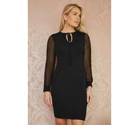 Yumi Black Rib Knit Fitted Dress With Sheer Sleeve Design Black M