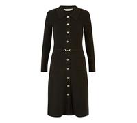 Yumi Black Rib Knit Midi Shirt Dress, Button-Down with Snaffle Belt, Long Sleeve