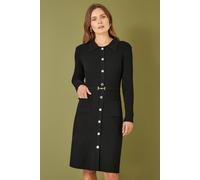 Yumi Black Rib Knit Midi Shirt Dress With Snaffle Belt Black S