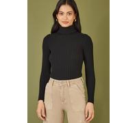 Yumi Black Ribbed Knit Roll Neck Jumper Black XS