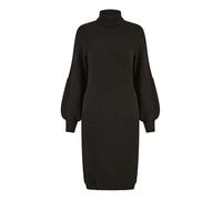 Yumi Black Roll Neck Knitted Dress, Fitted Waist, Balloon Sleeves, Winter Casual (UK, Alpha, S, Regular, Regular, Black)