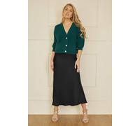 Yumi Black Satin Midi Skirt Black 12