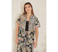 Yumi Black Satin Paisley Print Short Sleeve Shirt Black 10