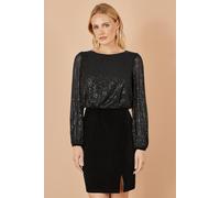 Yumi Black Sequin And Velvet Mini Dress Black 14