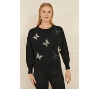 Yumi Women's Black Sequin Butterfly Jumper | Size: Medium Yumi Black M